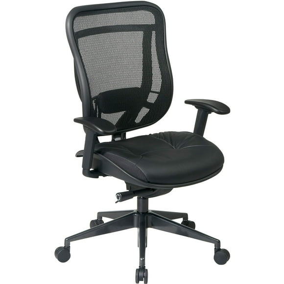 SPACE Seating Mesh Respirant Haut Dossier et Rembourré Siège en Cuir Noir, Ultra 2-to-1 Synchro Tilt Control, Curseur de Siège et Chaise de Bureau Finition Gunmetal