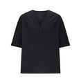 thumbnail image 3 of Mgmyaa Men's Casual Linen Cotton Tops Baggy Solid Color Elbow-Length Tee Summer Loose V-Neck T Shirt, 3 of 5
