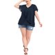 thumbnail image 2 of Blusa de mujer de talla grande Agnes Orinda con mangas de murciélago, escote en V y capas de volantes 1X azul marino, 2 of 5