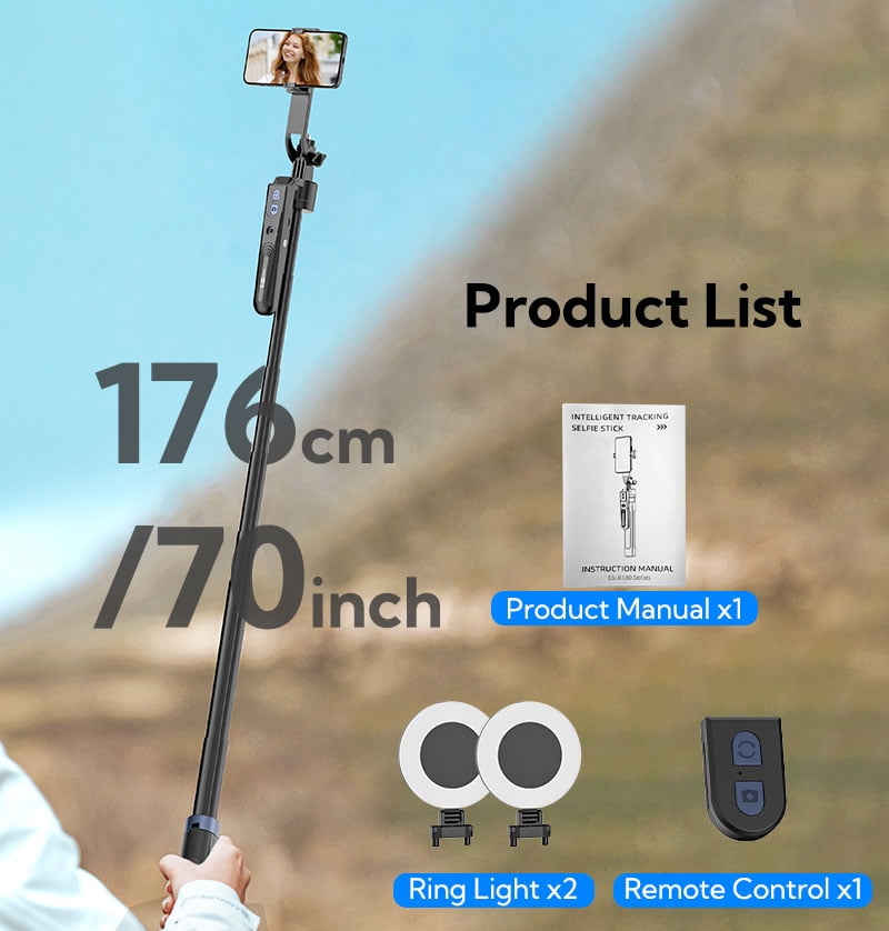 USKEYVISION Auto Face Tracking Tripod 360 Rotation,Phone Tripod for iPhone w/Fill Light,Selfie Stick for iPhone w/Remote Control,70” Phone Holder Video Recording for Content Creators TikTok(UTK-02)