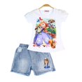 thumbnail image 1 of Algodón Disney Niñas Trajes de manga corta de dibujos animados Frozen Elsa verano niños Jeans Shorts ropa conjunto niños traje ropa Sofia4T Gao Jinjia LED, 1 of 2