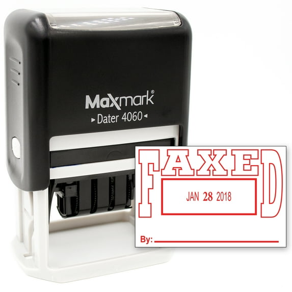 MaxMark Large Date Stamp with FAXED Self Inking Date Stamp, Large Size - RED ink