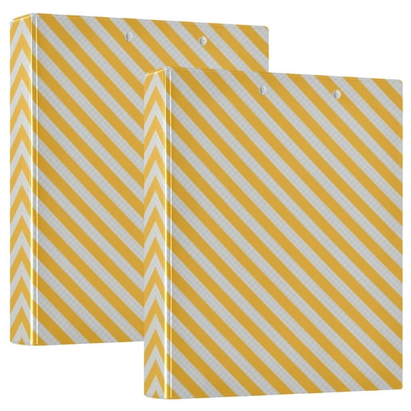 Iauyy PVC Round Ring Binders, 200 Page Capacity, 2 Pack，Yellow Diagonal Horizontal