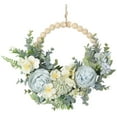 thumbnail image 2 of Blue Floral Wreath For Front Door 14X9 Inch Artificial Peony Hydrangea With Wood Beads Spring Summer Hanging Decor For Wall Window, 2 of 9