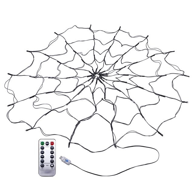 Decoración Luz Ambiental Halloween Spider Net Light Remote Black Spider Net Lamp Party Decor (USB naranja)
