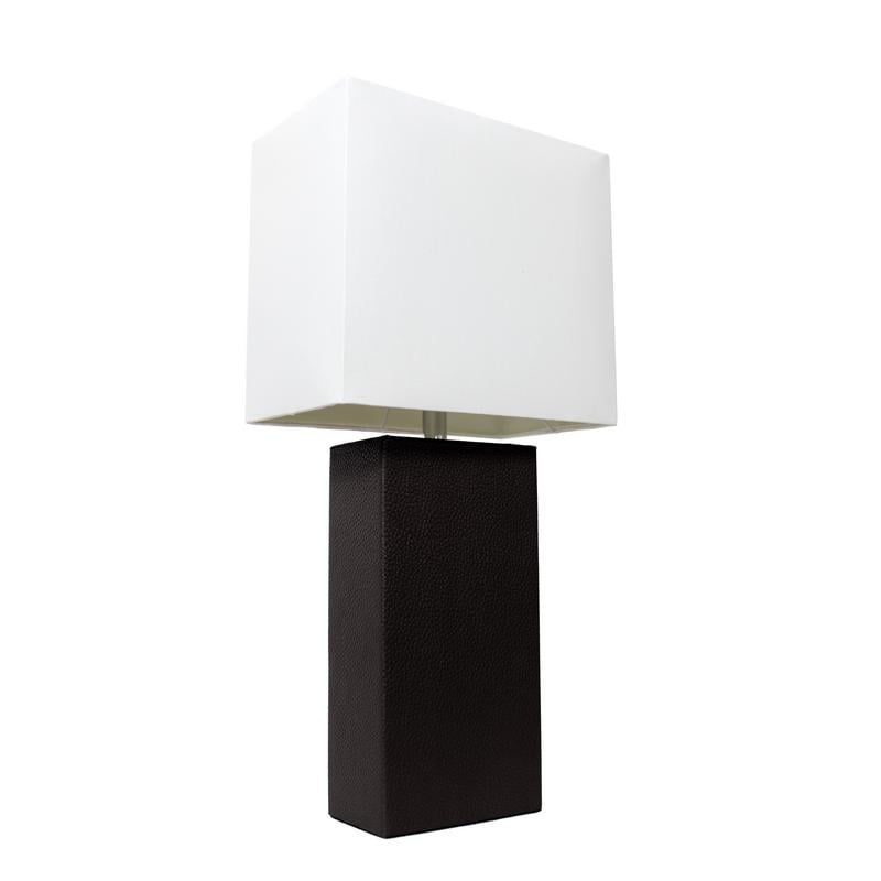 Modern Leather Table Lamp, Black Standing Lamp White Shade