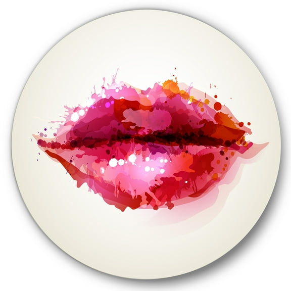 Designart 'Red Girl Lips Formed By Abstract Blots' Modern Circle Metal Wall Art 36x36 - Disc of 36