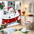 thumbnail image 5 of Clearance! 4Pcs Christmas Shower Curtain Bathroom Set, Funny Cute Snowman Bathtub Print Waterproof Shower Curtain, Non Slip Rugs, Toilet Seat Cover, Holiday Home Decor with 12 Hooks, 5 of 7