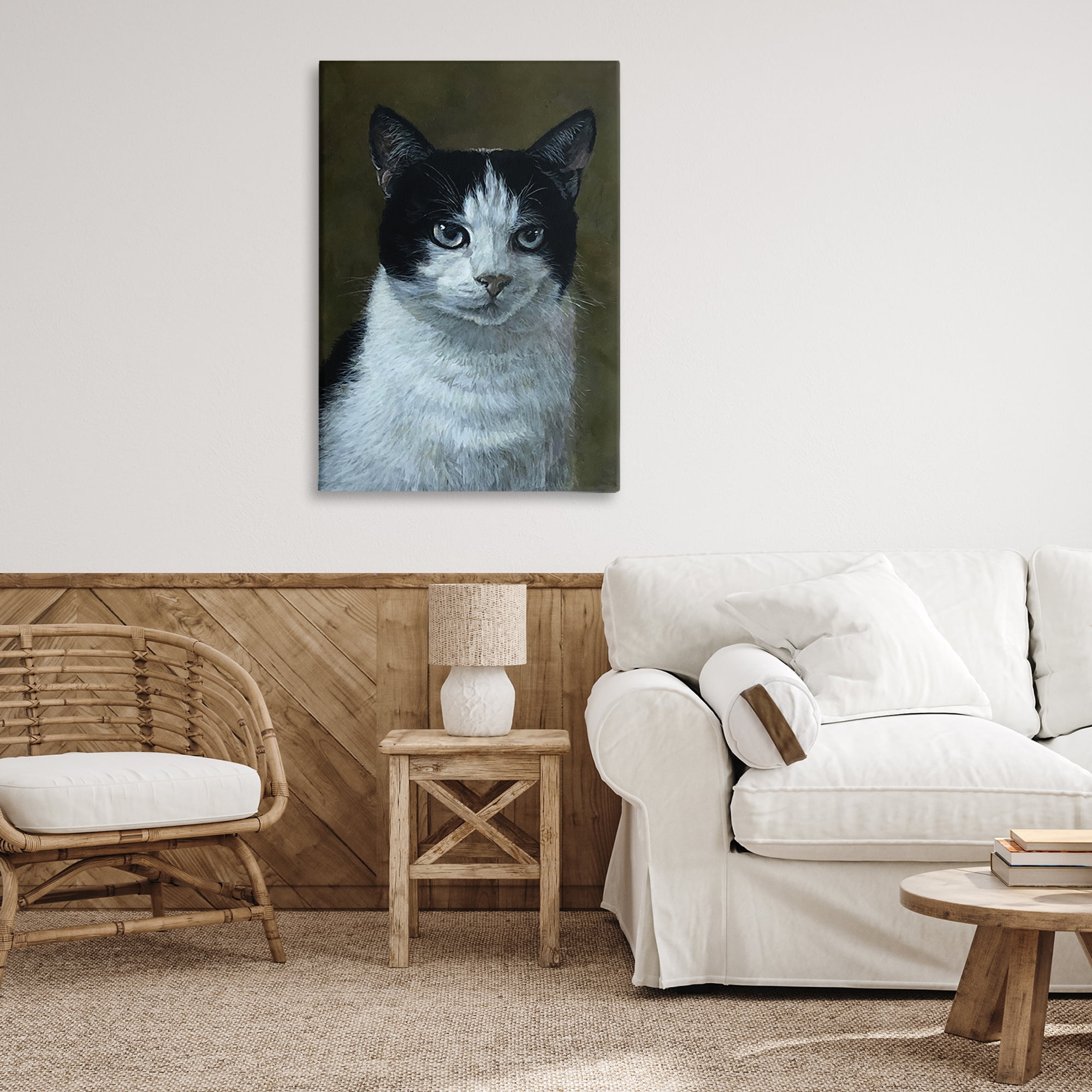 Stupell Industries Black & White Cat Angst Animals Painting Wrapped Canvas Art Print Wall Art, 24 x 36