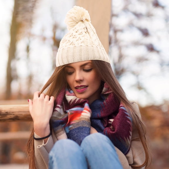 OULII Beige Winter Hat, Scarf, and Gloves Set - Soft Knitted Warm Accessories for Cold Weather