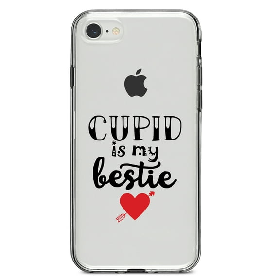 DistinctInk Clear Shockproof Hybrid Case for iPhone 7 8 SE (2020 Model) 4.7" Screen TPU Bumper Acrylic Back Tempered Glass Screen Protector - Cupid is My Bestie - Heart - Valentine