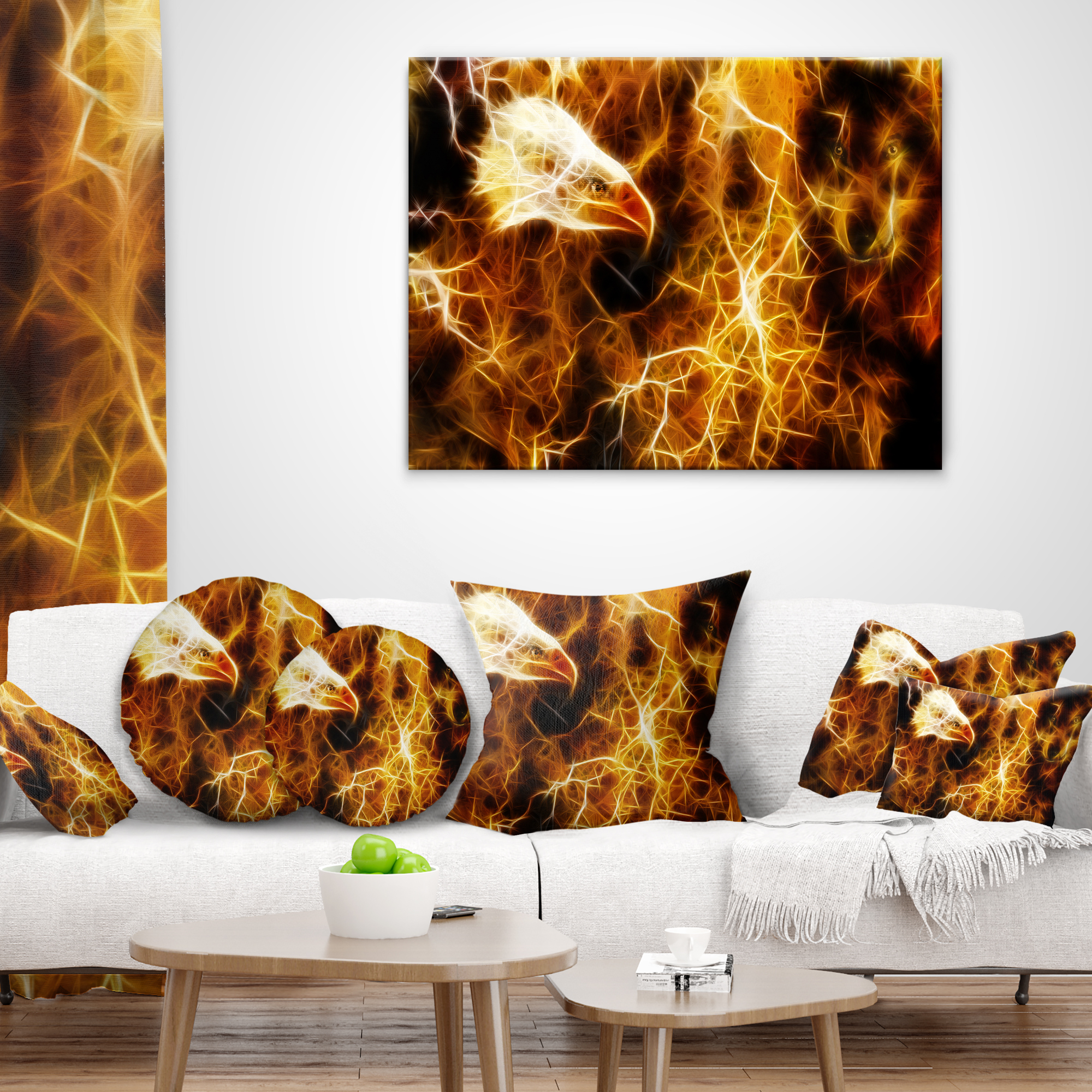 Designart Wolf and Eagle Collage - Abstract Throw Pillow - 12x20
