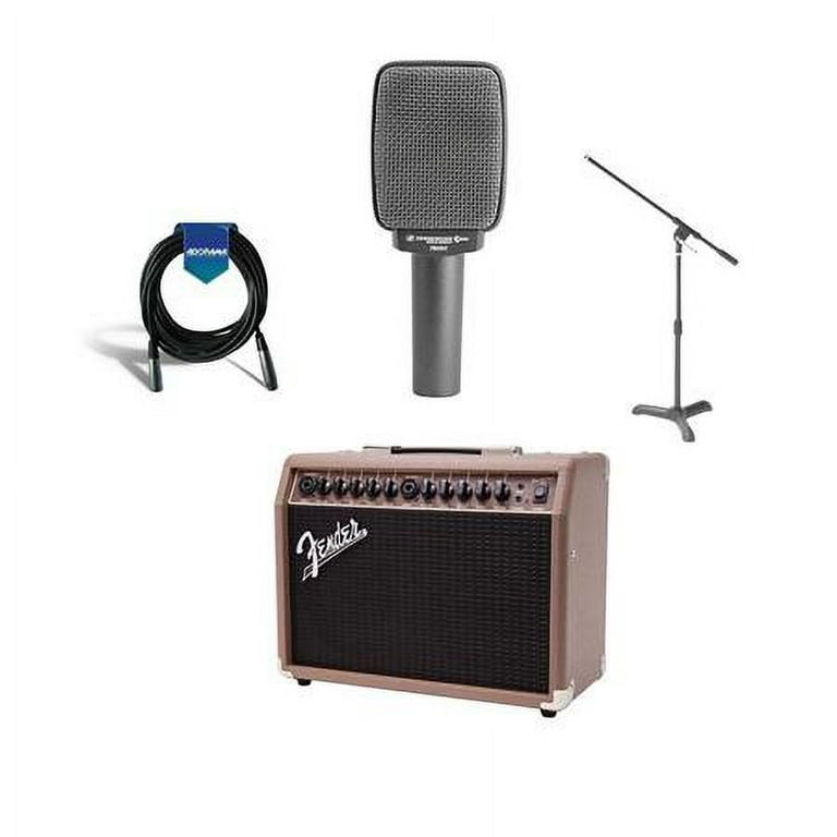 e 609 Guitar Cabinet Dynamic Microphone Silver Bundle With Fender Acoustasonic 40 120V Amplifier for Acoustic Electric Guitar Brown Wheat Samson