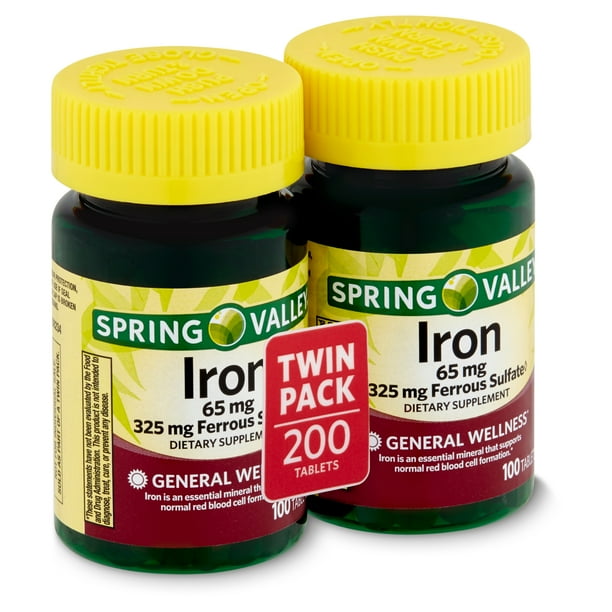 Spring Valley Iron Dietary Supplement, 65 mg, Twin Pack, 200 count