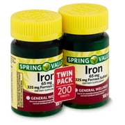 Spring Valley Iron Tablets Twin Pack, 65 mg, 200 count, 2 pack