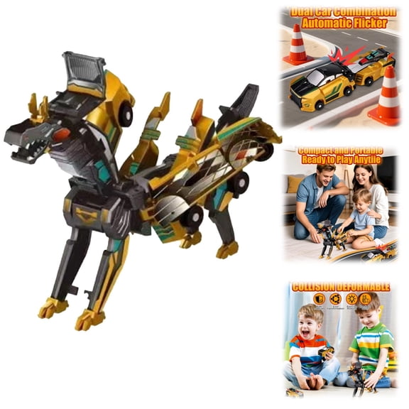 2-in-1 Collision Transformation Dinosaur Car Toy |Magnetic Cars Convertible Robot Toys|DinosaurToys for Kids 3-12 Ideal Christmas Birthday Gift for Boys(Golden)