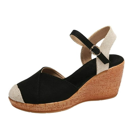 

Sandalias Mujer Baotou Wedge Heel Thick Soled Sandals Border Sandals Rope Stitching Roman Sandals GladiatorSandals For Girls