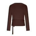 thumbnail image 5 of FRSASU Ballet Wrap Top for Women Yoga Workout Slim Fit Front Cross Tie Shirts Long Sleeve Shrug Cover up Dance Top Coffee, 5 of 9