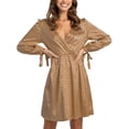 thumbnail image 2 of VISgogo Vestido casual para mujer, estampado de leopardo, manga larga, cuello en V, cintura elástica, vestido corto de vendaje VISgogo moda, 2 of 9