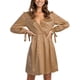 thumbnail image 2 of VISgogo Vestido casual para mujer, estampado de leopardo, manga larga, cuello en V, cintura elástica, vestido corto de vendaje VISgogo moda, 2 of 9