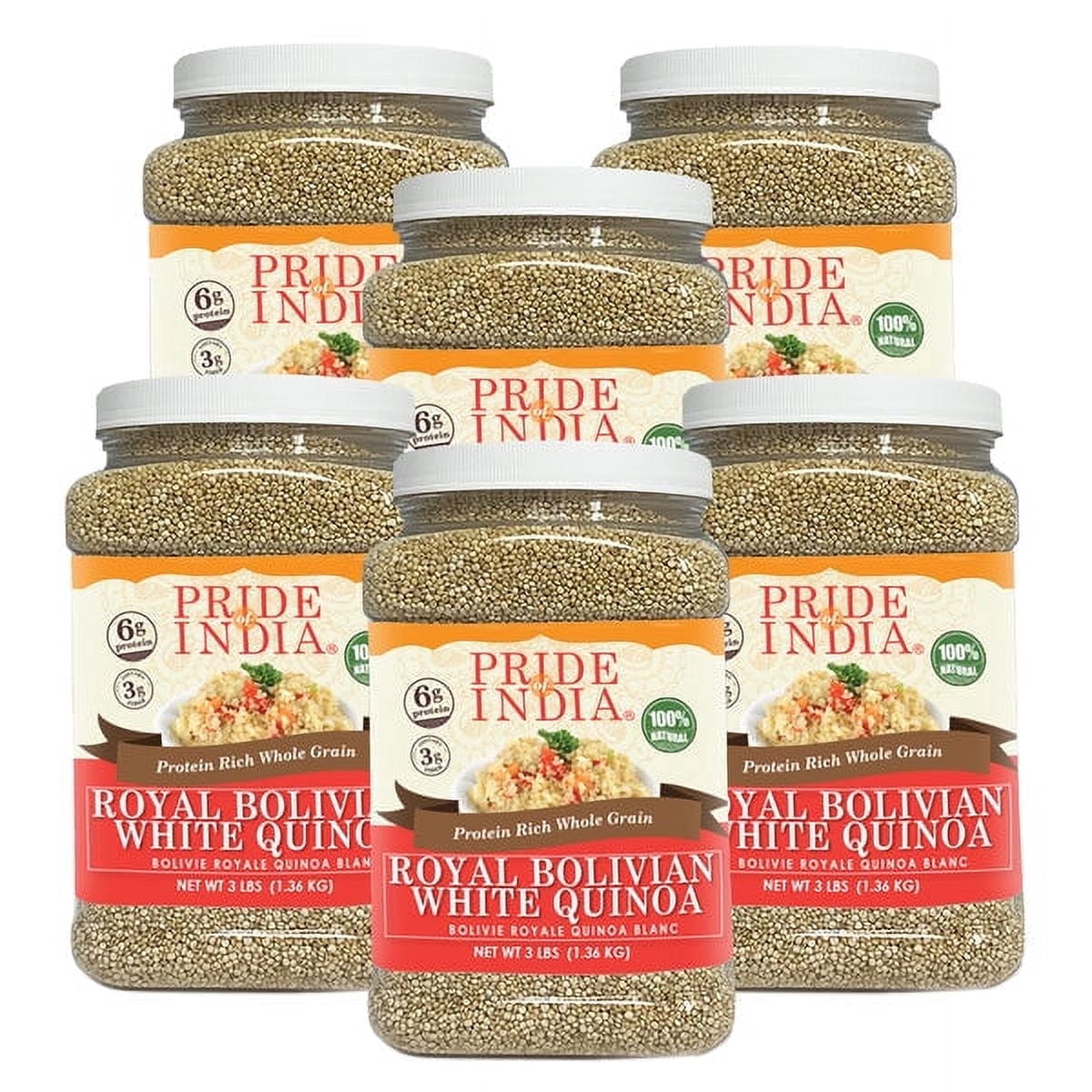 Pride of India - Pack of 6 - Royal Bolivian White Quinoa, 3 lbs Jar, Protein Rich, Gluten-Free Quinoa Wholegrain