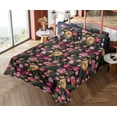 thumbnail image 4 of Ambesonne Jungle Boho Fitted & Flat Sheet with Shams 4 Pcs Set, Flowers Garden Blooms, King, Pale Yellow and Hot Pink, 4 of 5