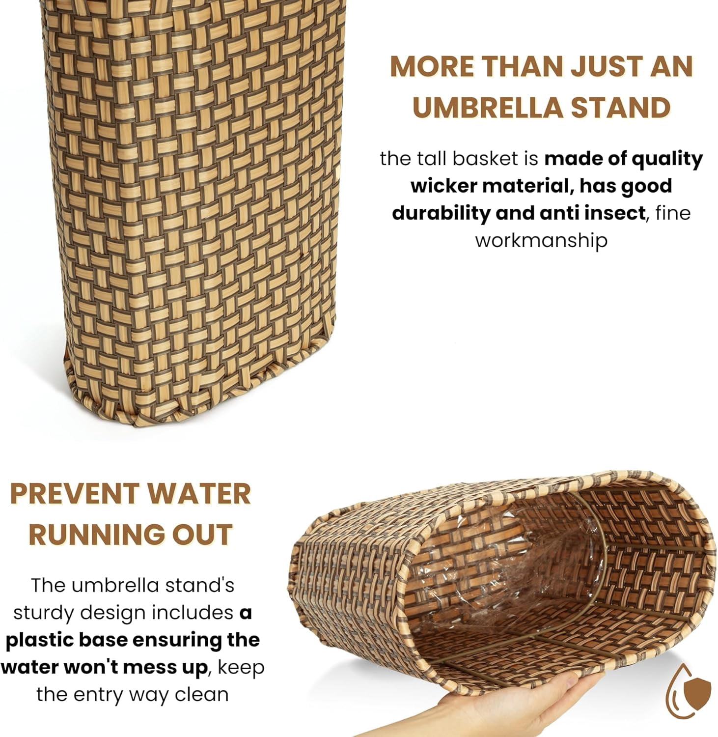 Umbrella Holder Entryway Umbrella Stand Indoor Entryway  Wicker Umbrella Bucket Basket Narrow Tall Umbrella Storage Bin Woven Faux Rattan Cane Holder Stands