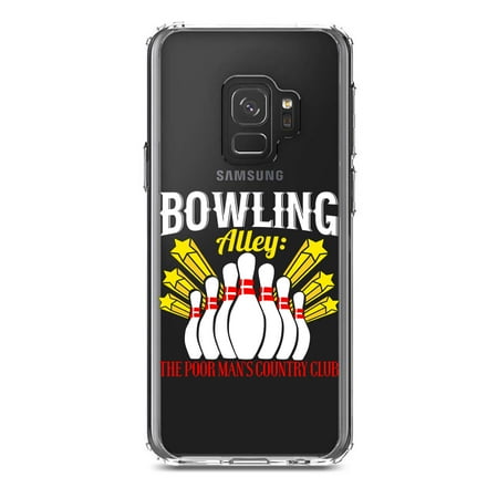 DistinctInk Clear Shockproof Hybrid Case for Samsung Galaxy S9 (5.8 Screen) - TPU Bumper Acrylic Back Tempered Glass Screen Protector - Bowling Alley The Poor Man s Country Club