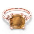 thumbnail image 3 of Gem Stone King 18K Rose Gold Plated Silver Brown Tiger Eye Engagement Ring for Women | 3.79 Cttw | Cushion 10MM | Gemstone Birthstone | Size 5, 3 of 5