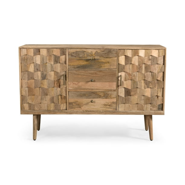 Zona MidCentury Modern Mango Wood 3 Drawer Sideboard with 2 Doors