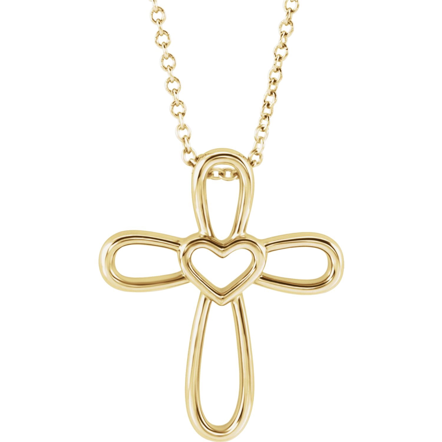 Diamond2Deal 14K Yellow Gold Cross with Heart 18 inchNecklace for