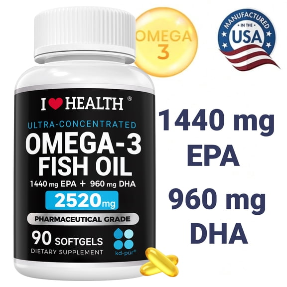 Fish Oil Softgels, 3000mg - EPA & DHA Supplement, 90 Softgels