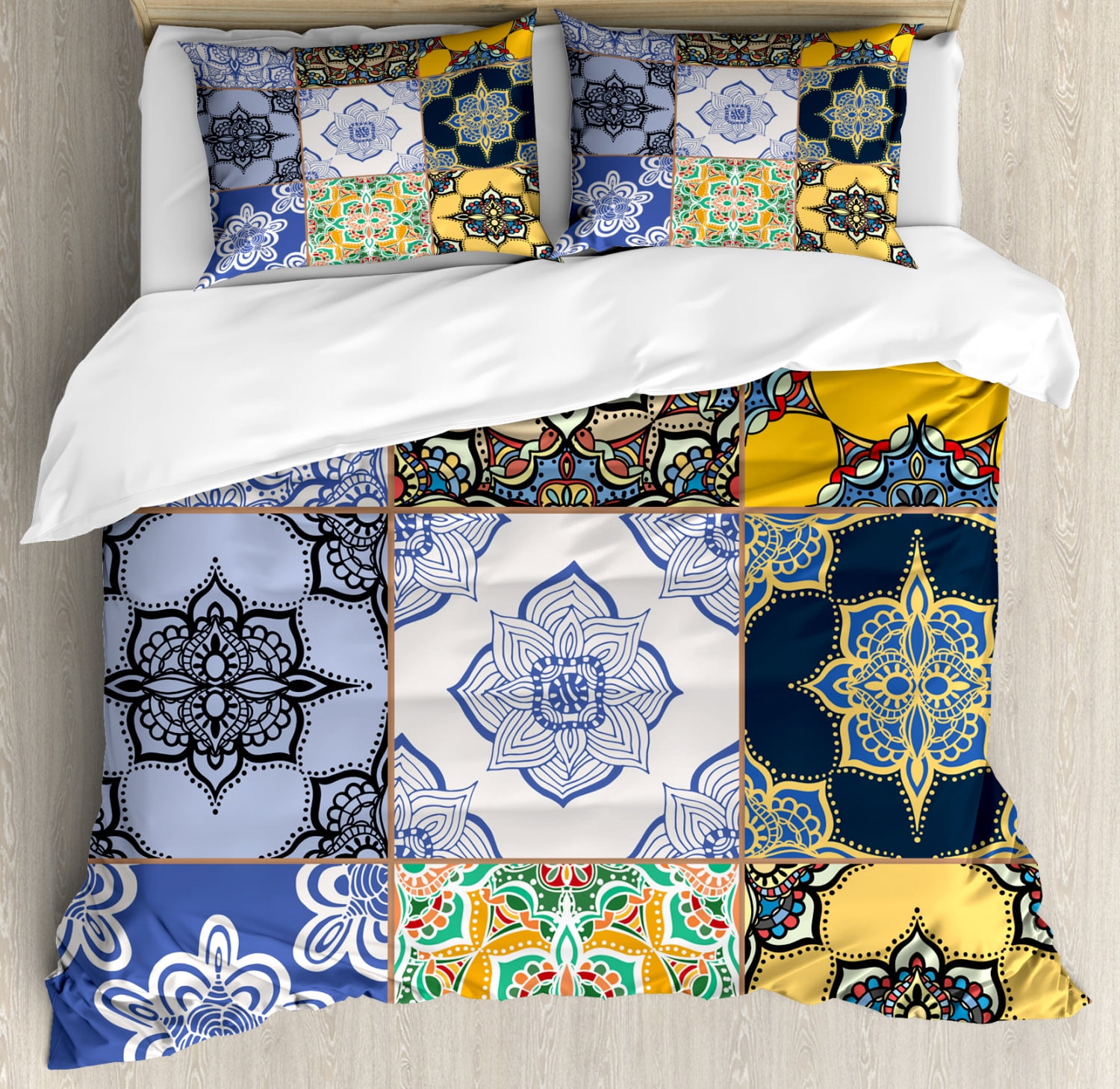 Moroccan Duvet Cover Set, African and Portuguese Tile Patterns Various