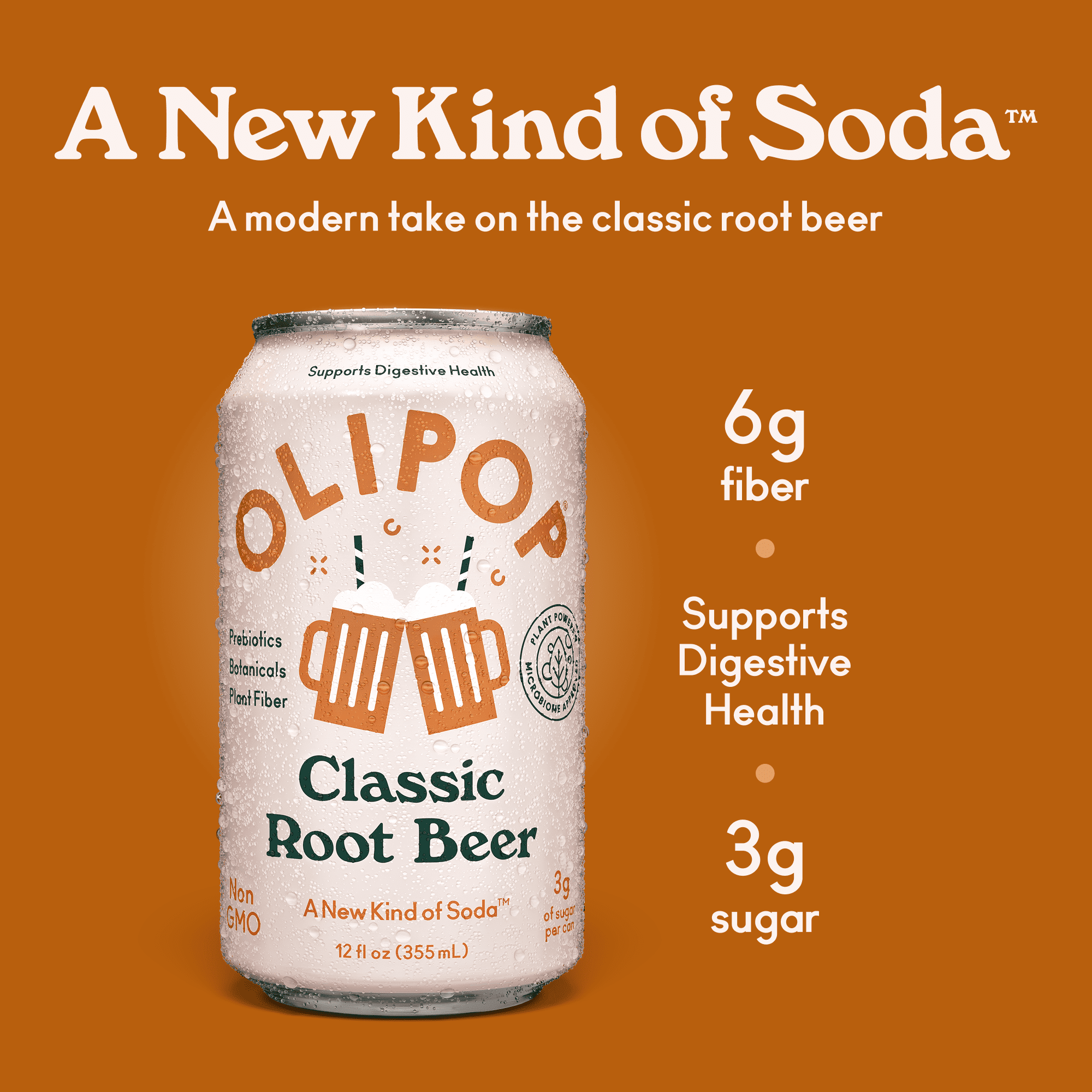 (12 pack) OLIPOP Prebiotic Soda, Classic Root Beer, 12 fl oz, Pantry Packs