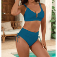 thumbnail image 4 of Trajes de Baño de Cintura Alta para Mujer, Trajes de Baño con Control de Abdomen, Conjuntos de Bikini de Dos Piezas con Frunces Cruzados y Recortes. Azul Pavo Real S, 4 of 8