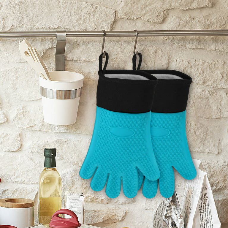 COOK WITH COLOR Silicone Oven Mitts- Heat Resistant Gloves with Soft  Quilted Lining Set of 2 Oven Mitt Pot Holders for Cooking and BBQ (Black)