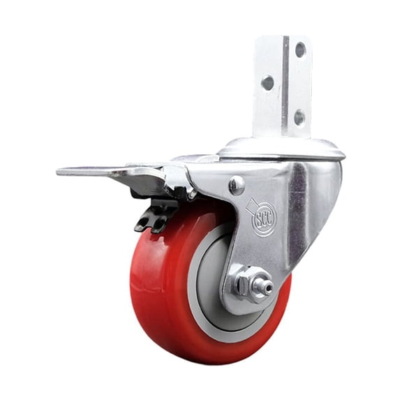 3 Inch Red Poly Wheel Swivel 3/4 Inch Square Stem Caster with Total Lock Brake