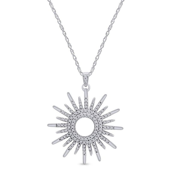14k White Gold Over Sterling Silver White Cubic Zirconia Sunburst Pendant Necklace