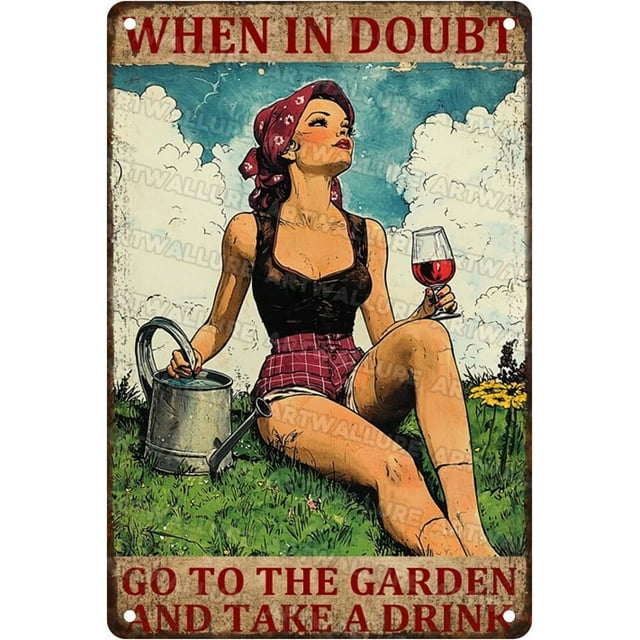 Vintage Sign When In Doubt Go To The Garden Metal Tin Sign Funny Wall Decor for Home Yard Garage Farmhouse Bar Kitchen 12×16 Inch