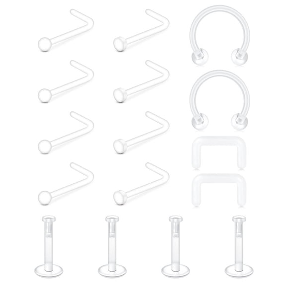 Clear Nose Rings & Studs - Plastic Nose Piercing Retainers - 16g, 18g, 20g - Clear Cartilage Earrings & Lip Piercing Retainer
