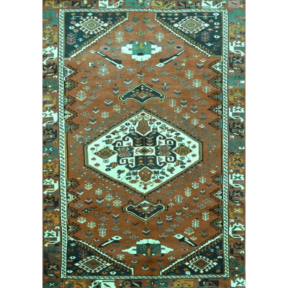 Ahgly Company Machine Washable Indoor Rectangle Persian Turquoise Blue Traditional Area Rugs, 5' x 7'