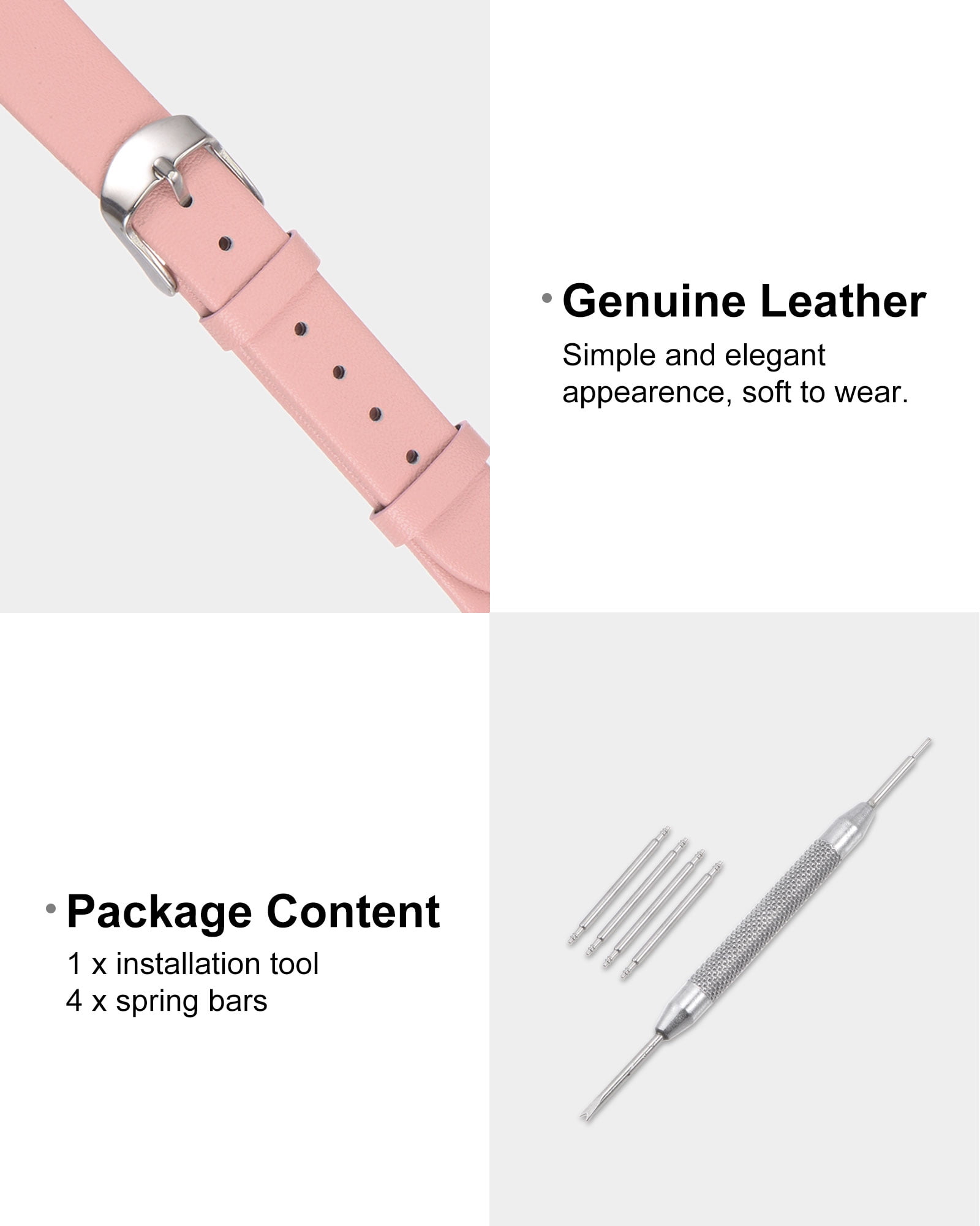 Unique Bargains Multi-sizes Genuine Leather Band Flat Thin Elegant Leather Watch Strap  14mm Pink Band with Silver Buckle