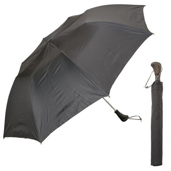 Debco UF307 Telescopic Folding Umbrella Black with Rosewood Handle