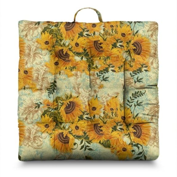 Artistic Sunflower Pattern Floor Pillow - 4.7" Thick Zabuton with Skin-Friendly Fabric for Long Sessions