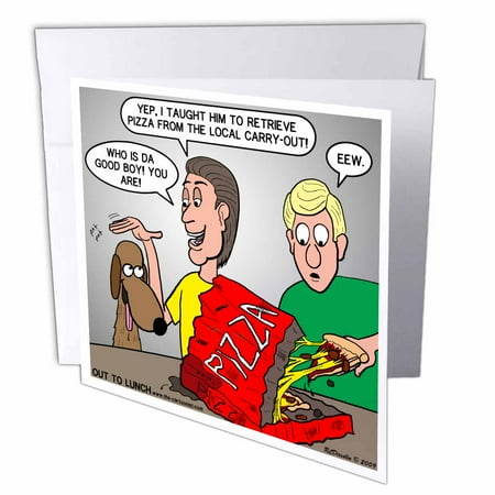 3dRose Training the Dog to Fetch Pizza, Greeting Cards, 6 x 6 inches, set of 6