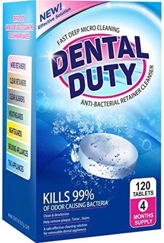 120 Retainer Cleaning Tablets -(4 Months Supply)- Removes Stain, Plaque & Bad Odor from Dentures, Nightguard, Mouth Guard & Removable Dental Appliances. Made in USA