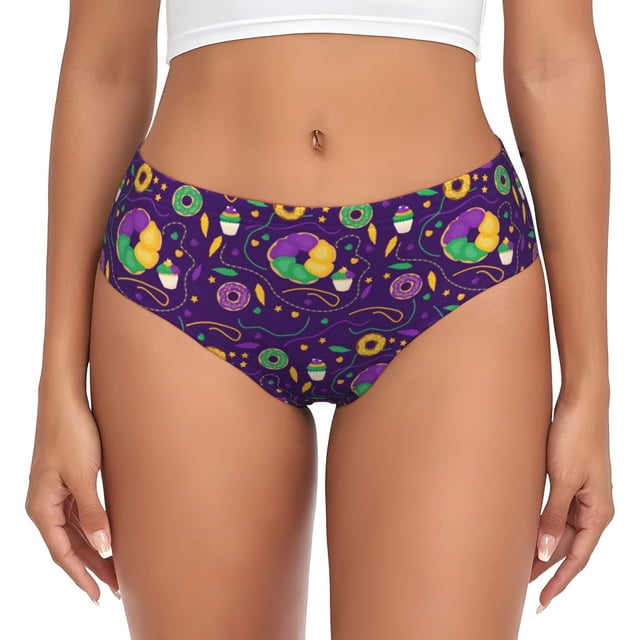 Fotbe Mardi Gras and Donuts Calzones Estampados para Mujer – Ropa Interior de Algodón, Cómoda, Suave y Elástica-Large