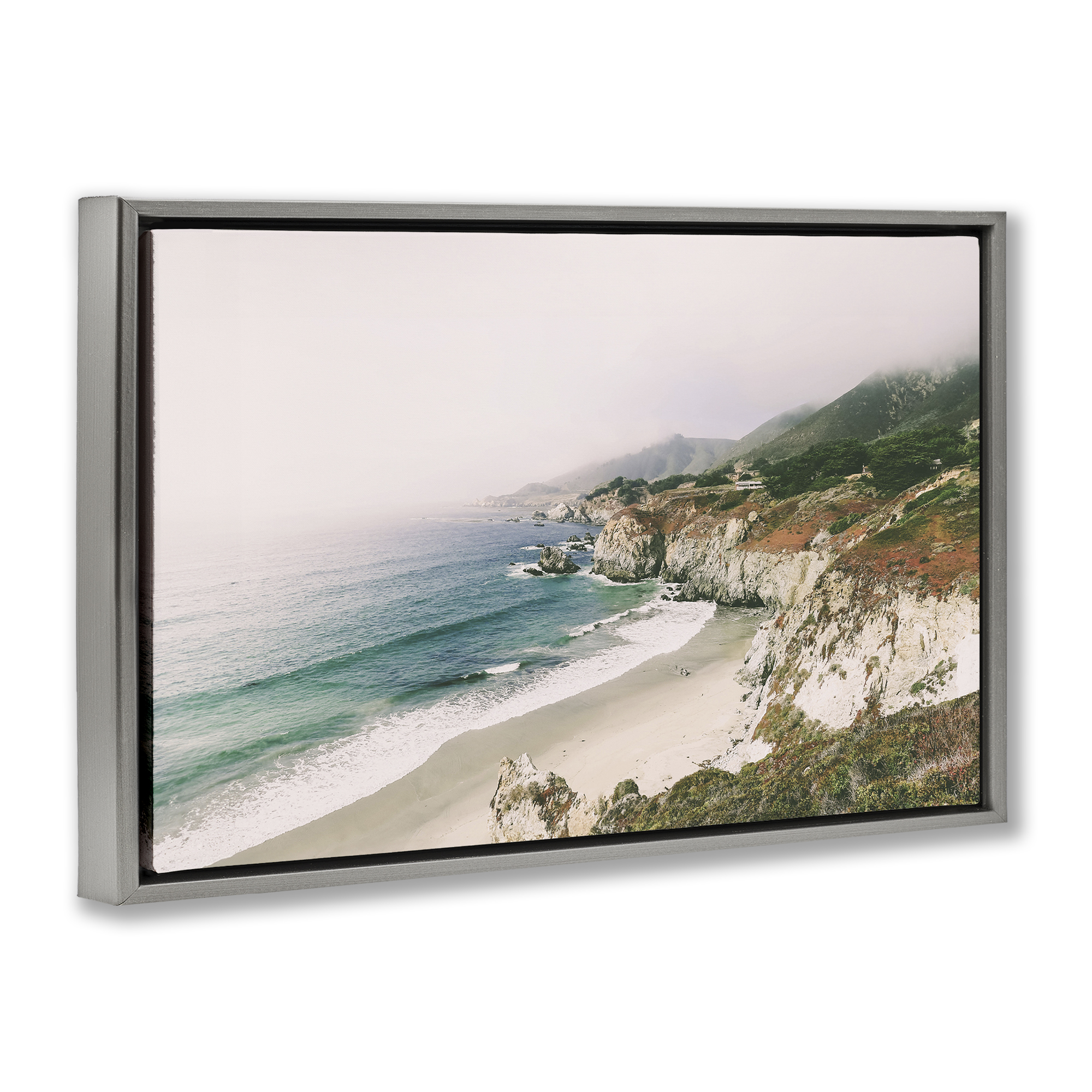 Stupell Industries Big Sur Coast View Landscape & Nature Photography Gray Floater Framed Canvas Art Print Wall Art, 31 x 21