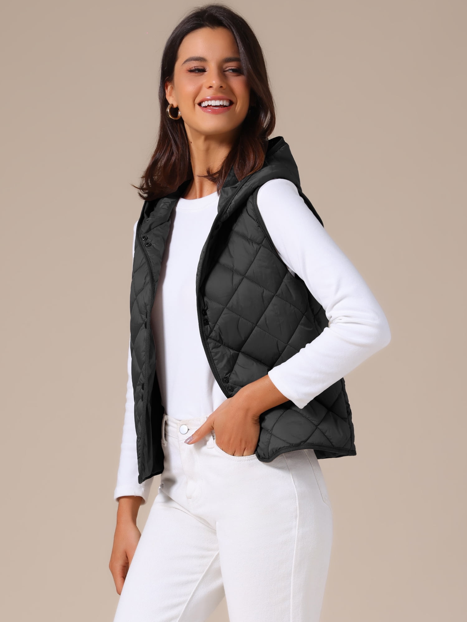 DARING DIVA Women's Lightweight Hooded Puffer Vest Quilted Short Coat XL Black