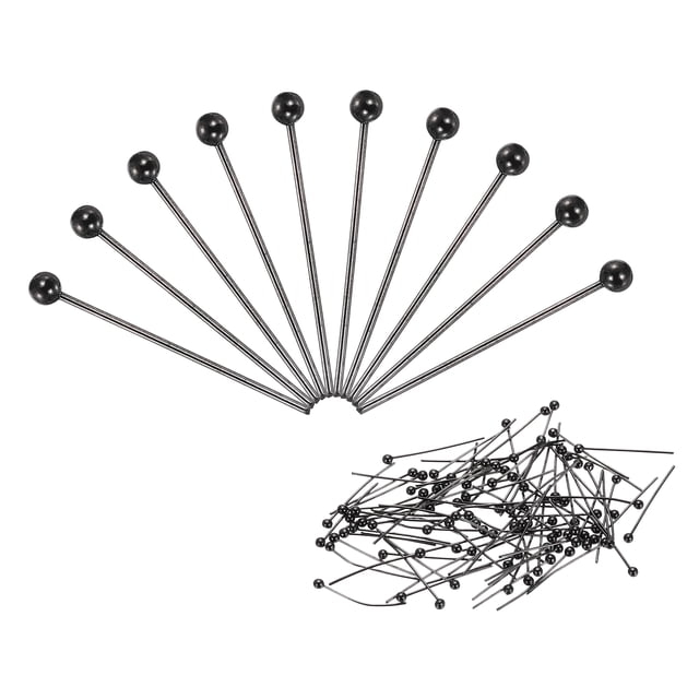Uxcell 200Pcs Pines de Cabeza de Bola Negros Mate 18mm Pines de Cabeza de Alambre de 24 Gauge para Fabricación de Joyas de Bricolaje